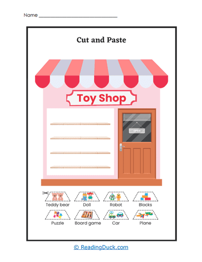 Toy Shelf Worksheet