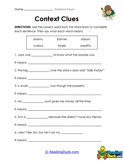 Word Bank Match Worksheet