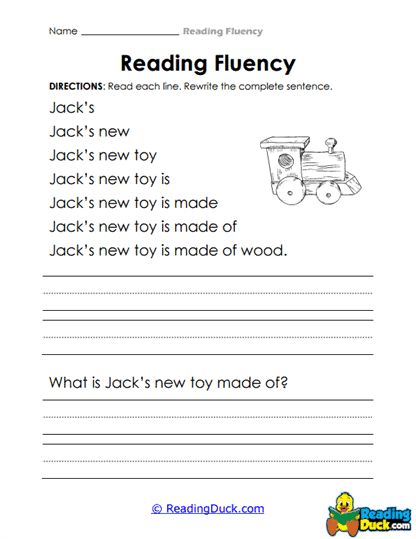 Jack's Toy Worksheet