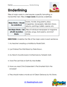 Underlining Worksheets | Reading Duck.com