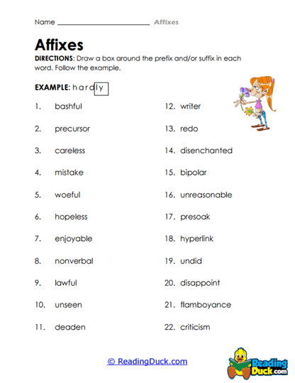 Prefix & Suffix Sorting Worksheet