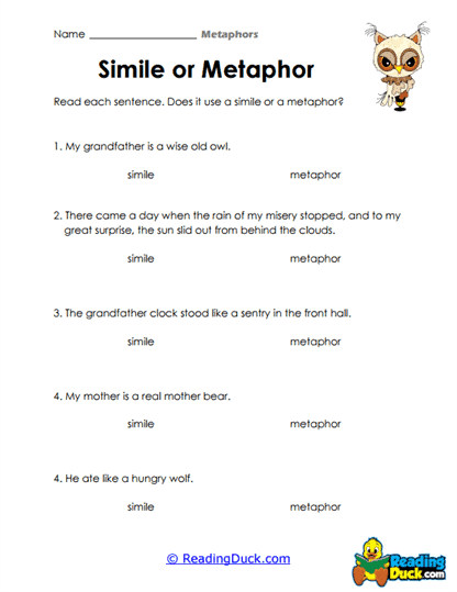 Simile or Metaphor? Worksheet