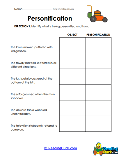 Personify the Object Worksheet