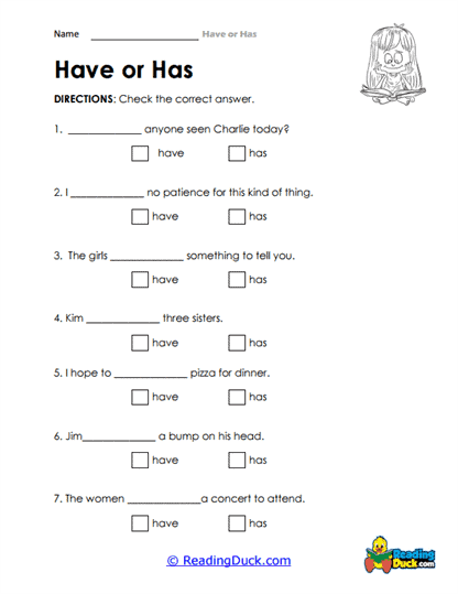 Have vs. Has Worksheet