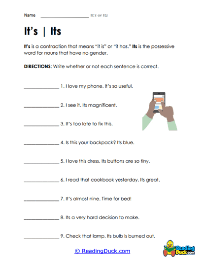 Its Or It s Worksheets Reading Duck Its Or It s Worksheets Reading Duck