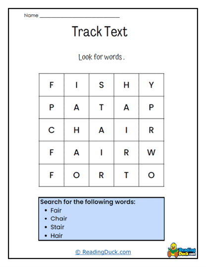 Word Hunt Worksheet