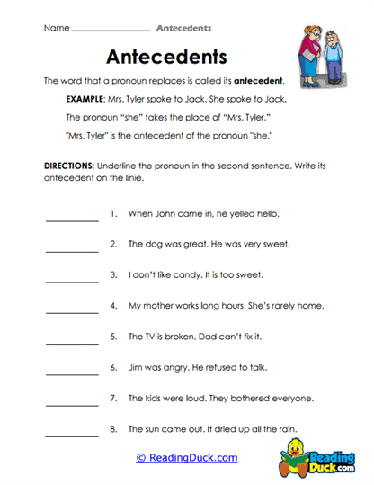 Pronoun Pointers Worksheet