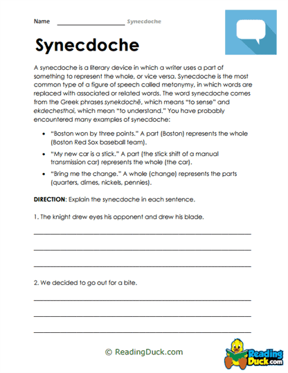 Synecdoche Explained Worksheet