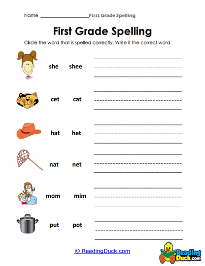1st Grade Spelling Worksheets Reading Duck