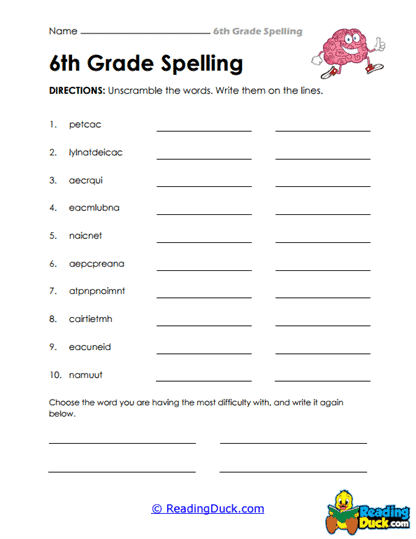 Word Scramble Worksheet