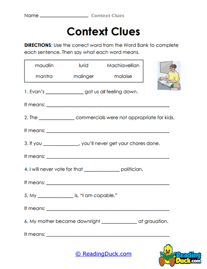 Advanced Word Bank Worksheet