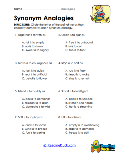 Synonym Match Worksheet