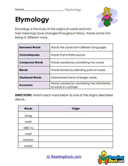 Word Origins Worksheet
