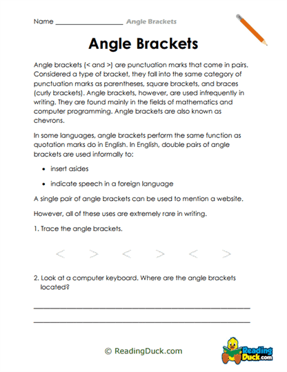 Angle Bracket Worksheets