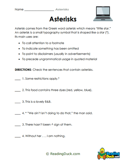 Asterisks Worksheets