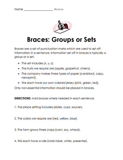 Braces Worksheets