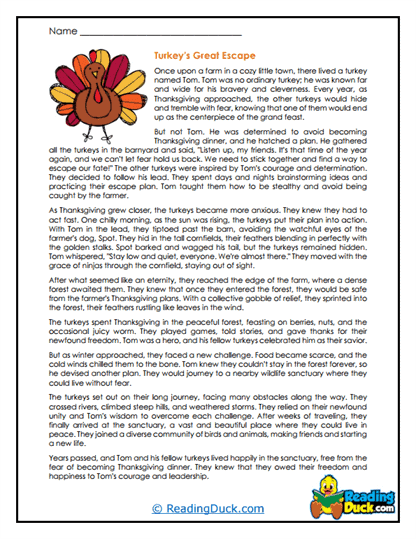 Turkey's Escape Worksheet
