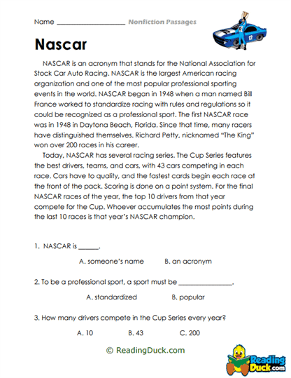 NASCAR Knowledge Worksheet