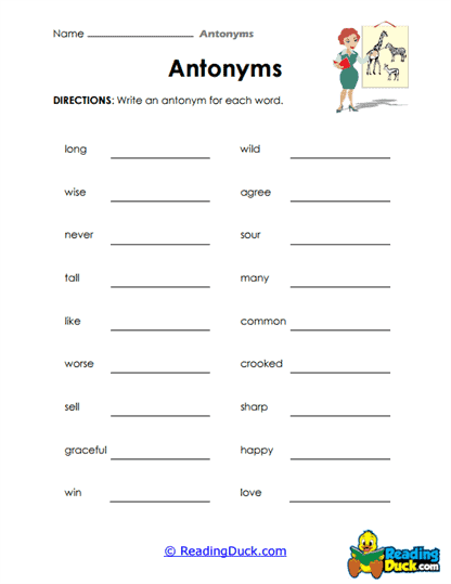 Write an Opposite Worksheet