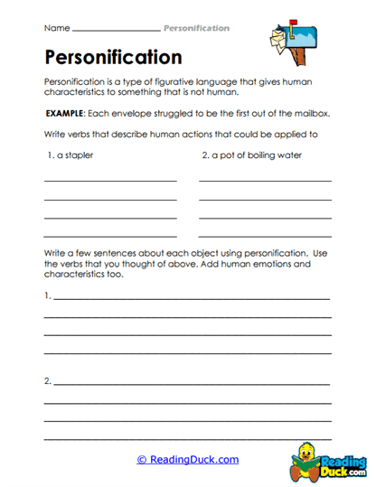 Personification Verbs Worksheet