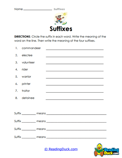 Suffix Meaning Practice Worksheet