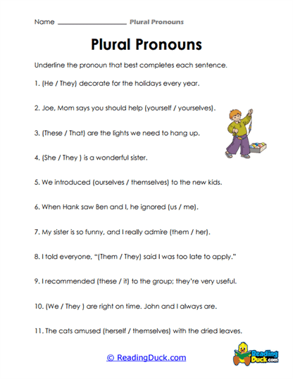 Pronoun Underlines Worksheet