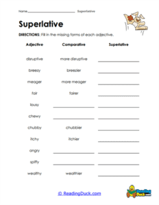 Superlative Adjective Worksheets | Grammar Skills | Reading Duck.com