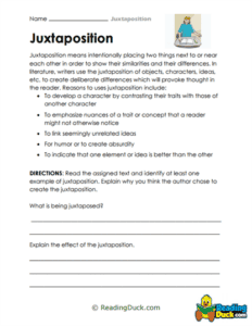 Juxtaposition Worksheets | Reading Duck.com