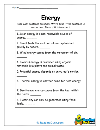 True or False Stream Worksheet