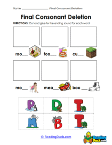 Final Consonant Deletion Worksheets | Reading Duck.com