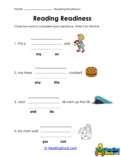 Sentence Filler Worksheet