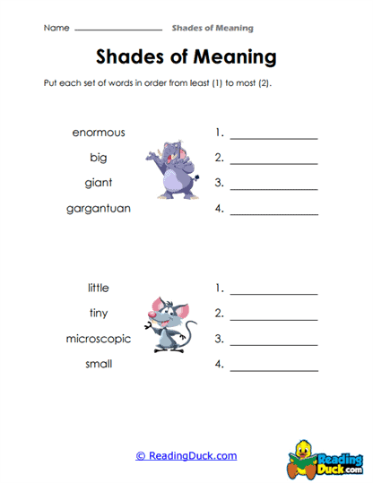 Size Spectrum Worksheet