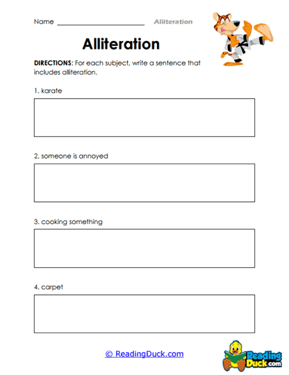 Scenario Alliteration Worksheet