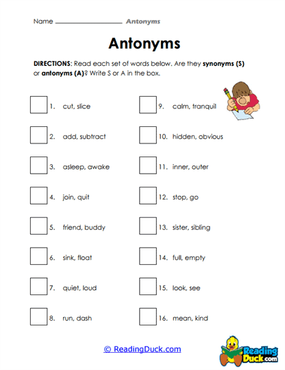 Synonym or Antonym? Worksheet