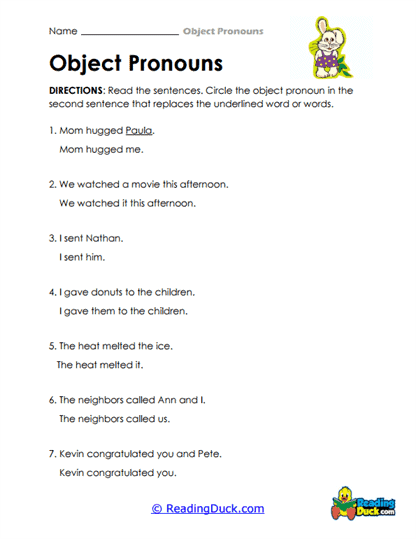 Replacement Pronouns Worksheet