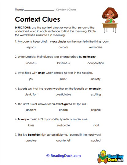 Synonym Seeker Worksheet