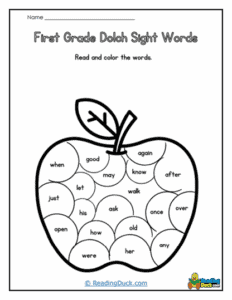 1st Grade Dolch Sight Words Worksheets