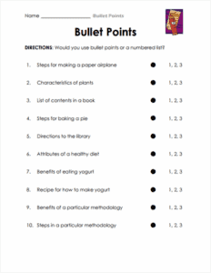 Punctuation Worksheets Bullets Bullet Point Worksheets | Punctuation Collection | Reading Duck.com