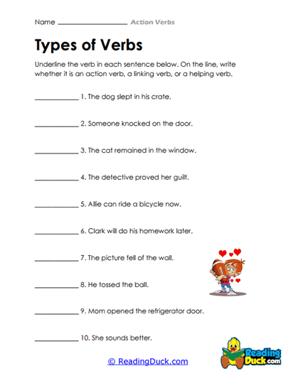 Verb Types Worksheet
