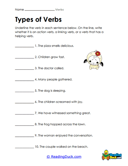 Types of Verbs Worksheet