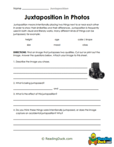Juxtaposition Worksheets | Reading Duck.com