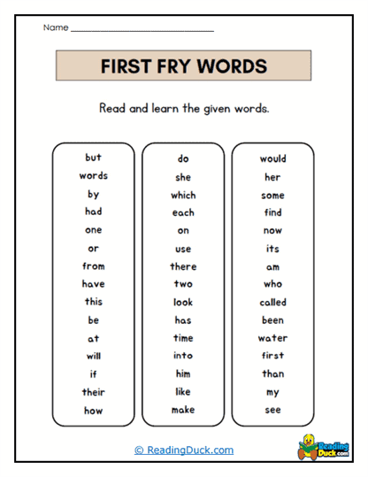 Word Columns Worksheet