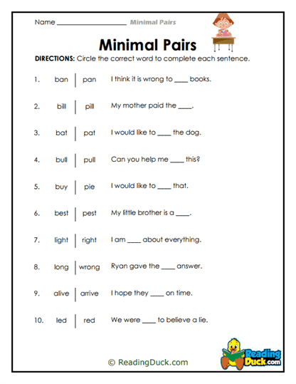 Sentence Fill Worksheet