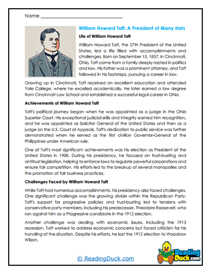 Taft's Balancing Act Worksheet