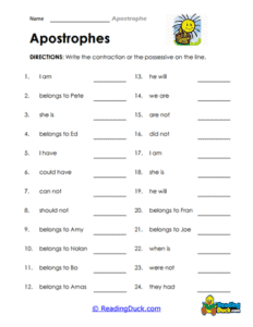 Apostrophe Worksheets | Reading Duck.com