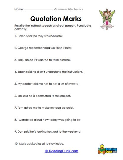 Quotation Quest Worksheet