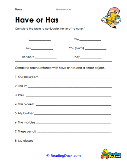Conjugation Chart Worksheet