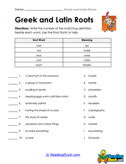 Word Roots Quiz Worksheet