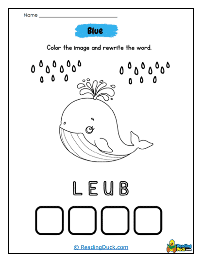 Whale Words Worksheet