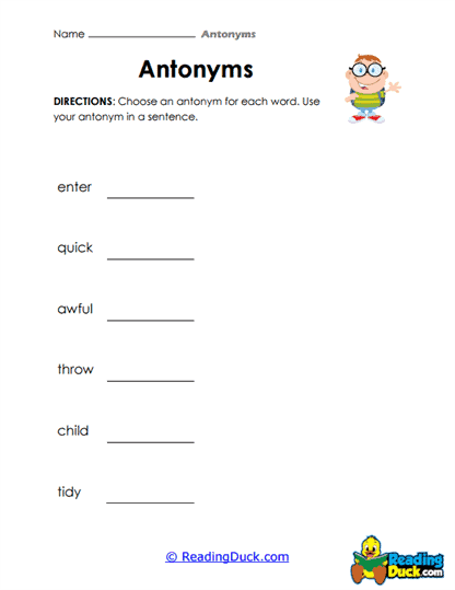 Sentence Opposites Worksheet